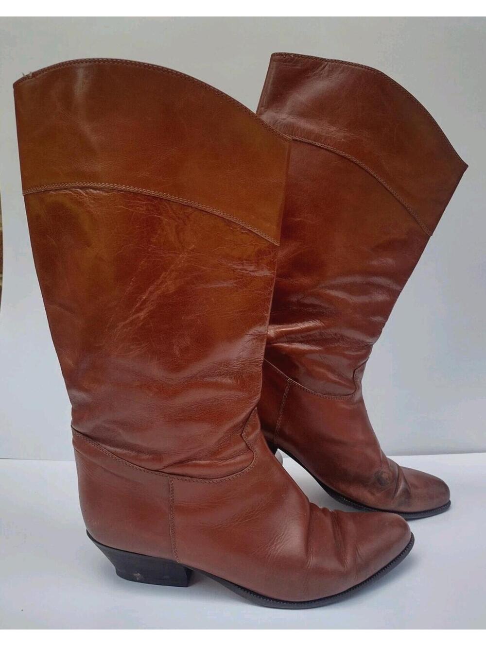 Cognac Italian Leather Boho Western Cottagecore Sudini Boots Women’s 10W